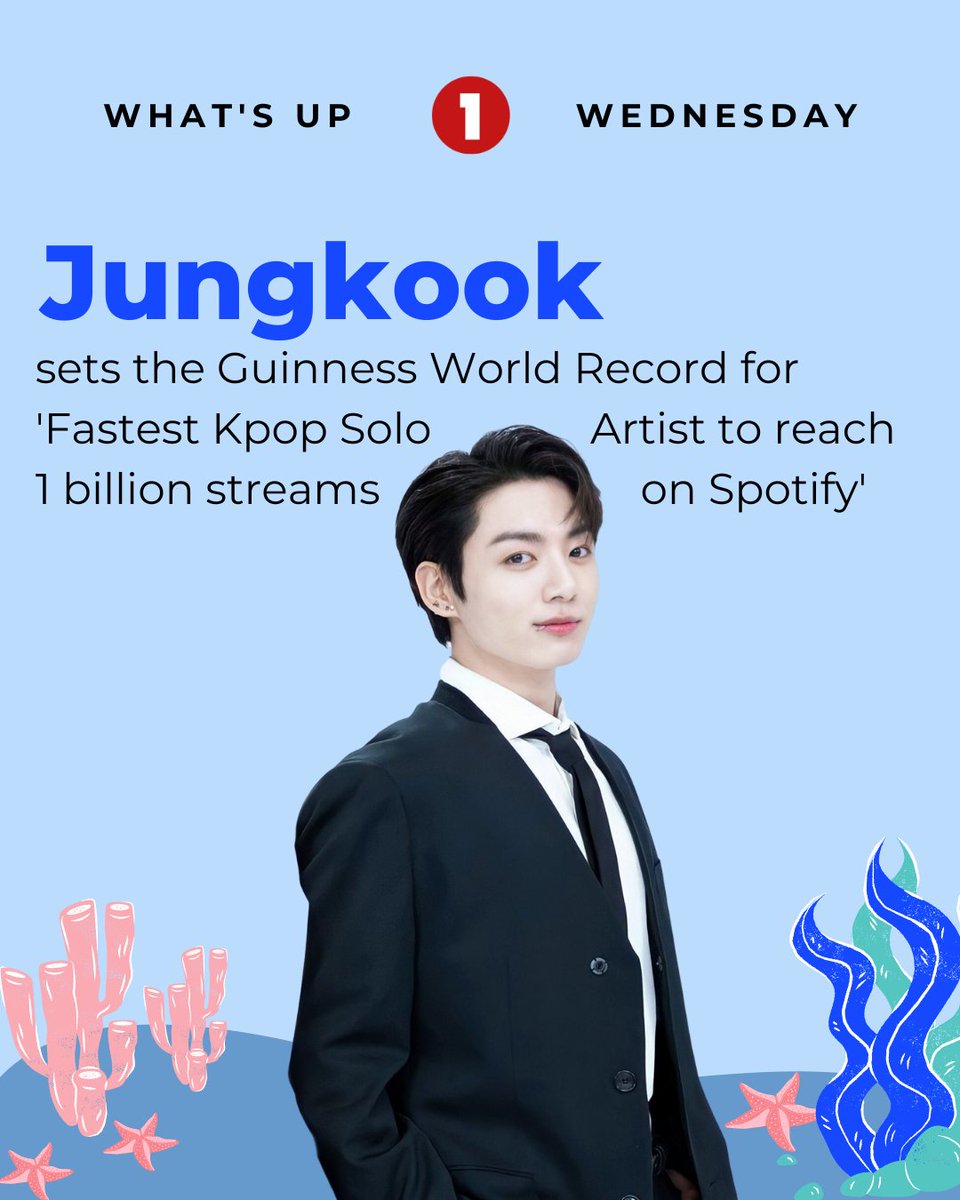 #WhatsUpWednesday
Jungkook is a Guinness World Record holder for Fastest K-Pop Solo Artist to reach 1 Billion streams on Spotify with just 3 songs.

Bow down to this K-Pop maestro! 👑
Stay in the know with #REPUBLIKAFM1