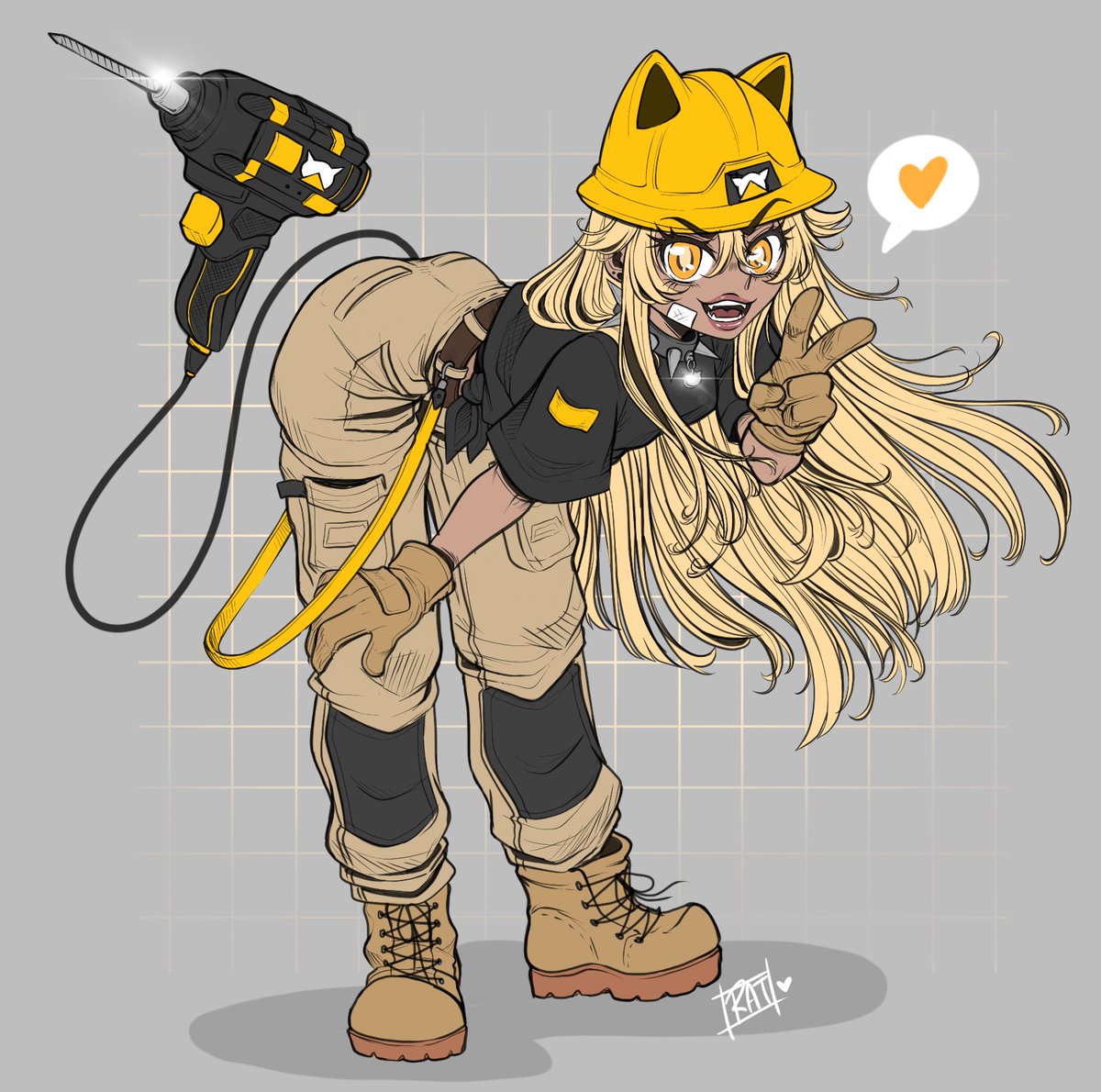 #ぷちいらこん 
this pun is probably only funny to me but
it's a Cat girl 
beware of OSHA violations, nya 
(this is the stupidest thing i've ever doodled)
💀💀💀