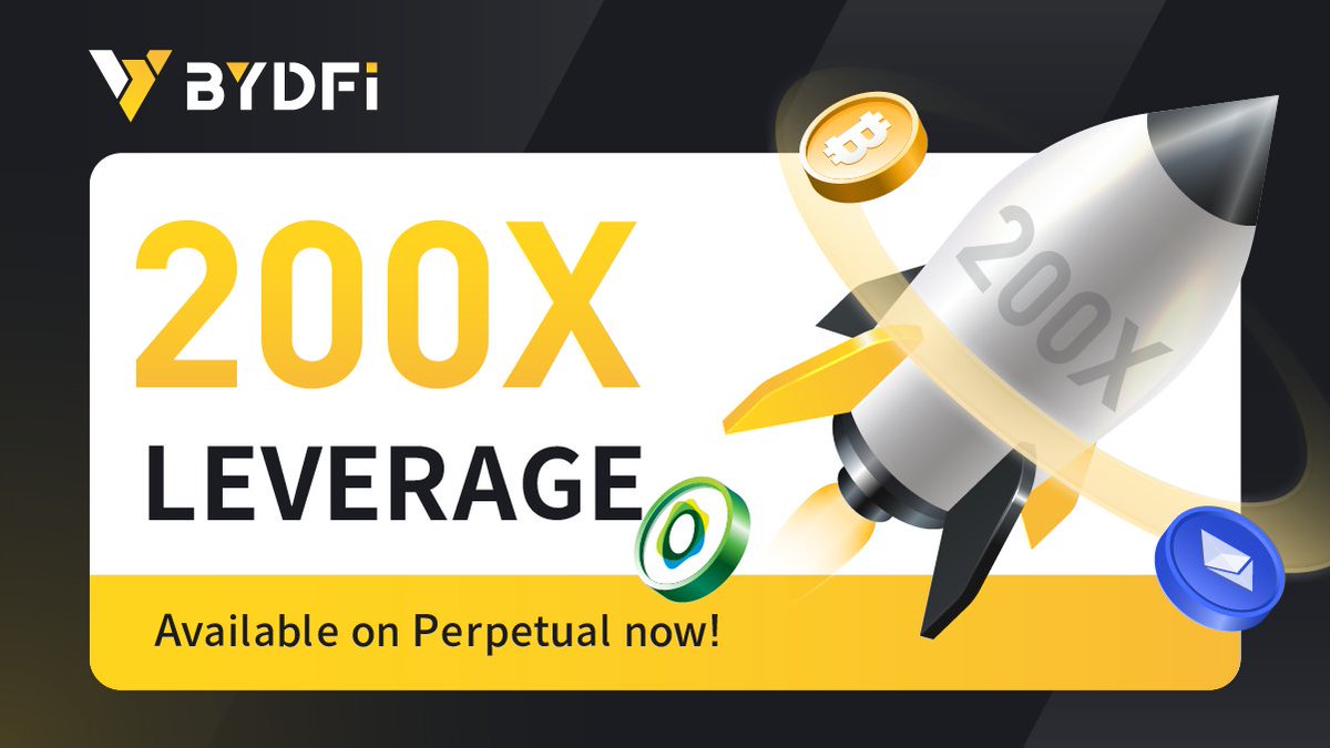 Ready to level up your trading game? 📈💪 Trade on #BYDFi with perpetual  leverages of up to 200x! 🚀💰 Amplify your gains like never before✨ Sign up  now and join the action #