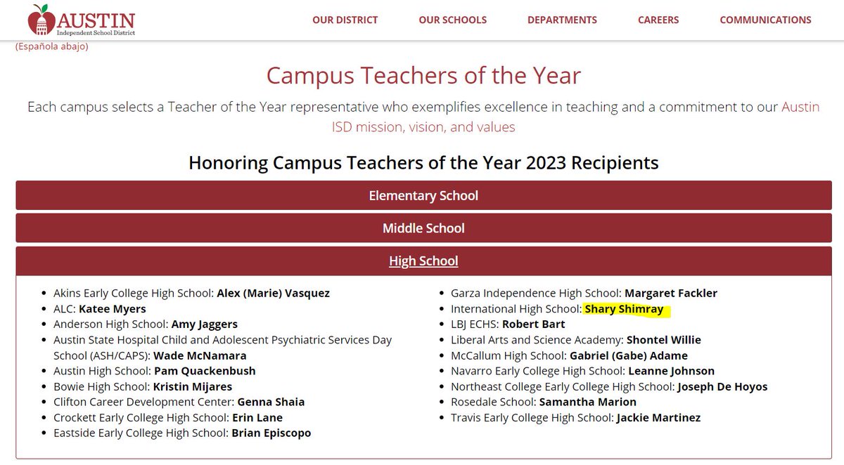 SShimray (@sharyshimray) on Twitter photo Excited about tomorrow's Salute, What an honor to be the Teacher of the Year for <a href="/InternationalHS/">International High School, Austin ISD</a> #AISDProud
austinisd.org/announcements/… Excited about tomorrow's Salute, What an honor to be the Teacher of the Year for <a href="/InternationalHS/">International High School, Austin ISD</a> #AISDProud
austinisd.org/announcements/…