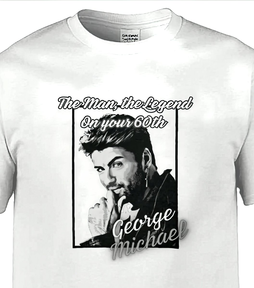 Teerrific_Tees's tweet photo. @Ibiza76 @pashaw69 @GMLovlyGlambert @linz1960 @AmazingLovelyGM @MelanieElla @JennyHodge @AMALIAGROMIT @loveliesgm @MiguelTorro7 @CatherinePiech2 @sophie_brisson @Nefer7yri @andreak14784444 @samilynne2 @GillDoc5 @mjustytejada76 @tams36 @wakemeupGM @Seba1069 @fanforalways @AlisonBallinger Brand-new in my Etsy store! What would have been his 60th Birthday - #GeorgeMichael tshirt in various colours &amp; sizes! Unisex 100% Cotton.
Get yours here:
https://t.co/Qt4I5oTfoJ https://t.co/iKkv0x72BY