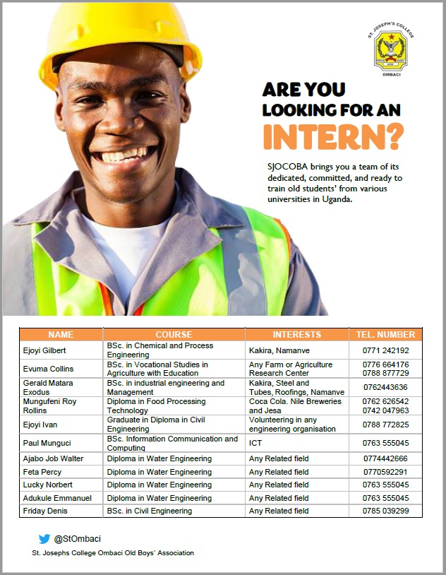 St. Joseph's College Ombaci Old Boys Association (@stombaci) on Twitter photo 🛑 GIVE THEM A CHANCE
🫵 Do you have an internship placement and/or a job opportunity, or do you know somebody who can give these students a chance to change the world?
📞 Please do give them a call.
⚠️ For more info. Text 💬 or call📱0782997127 | 0777868577
<a href="/ombacicollege/">St. Joseph's College Ombaci</a> 🛑 GIVE THEM A CHANCE
🫵 Do you have an internship placement and/or a job opportunity, or do you know somebody who can give these students a chance to change the world?
📞 Please do give them a call.
⚠️ For more info. Text 💬 or call📱0782997127 | 0777868577
<a href="/ombacicollege/">St. Joseph's College Ombaci</a>