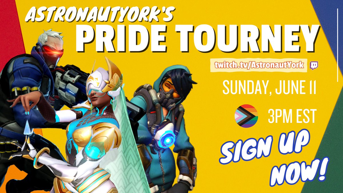AstronautYork's tweet photo. 🏳️‍🌈 PRIDE MONTH EVENT INCOMING 🏳️‍🌈

AstronautYork's Overwatch PRIDE Tournament is officially open for player sign ups! players of all skill ranges &amp; platforms are welcome to sign up and participate in this bracket-style tournament.

SIGN UPS >> https://t.co/VVcj3mqCQ5 https://t.co/mqBlO7Ewfx