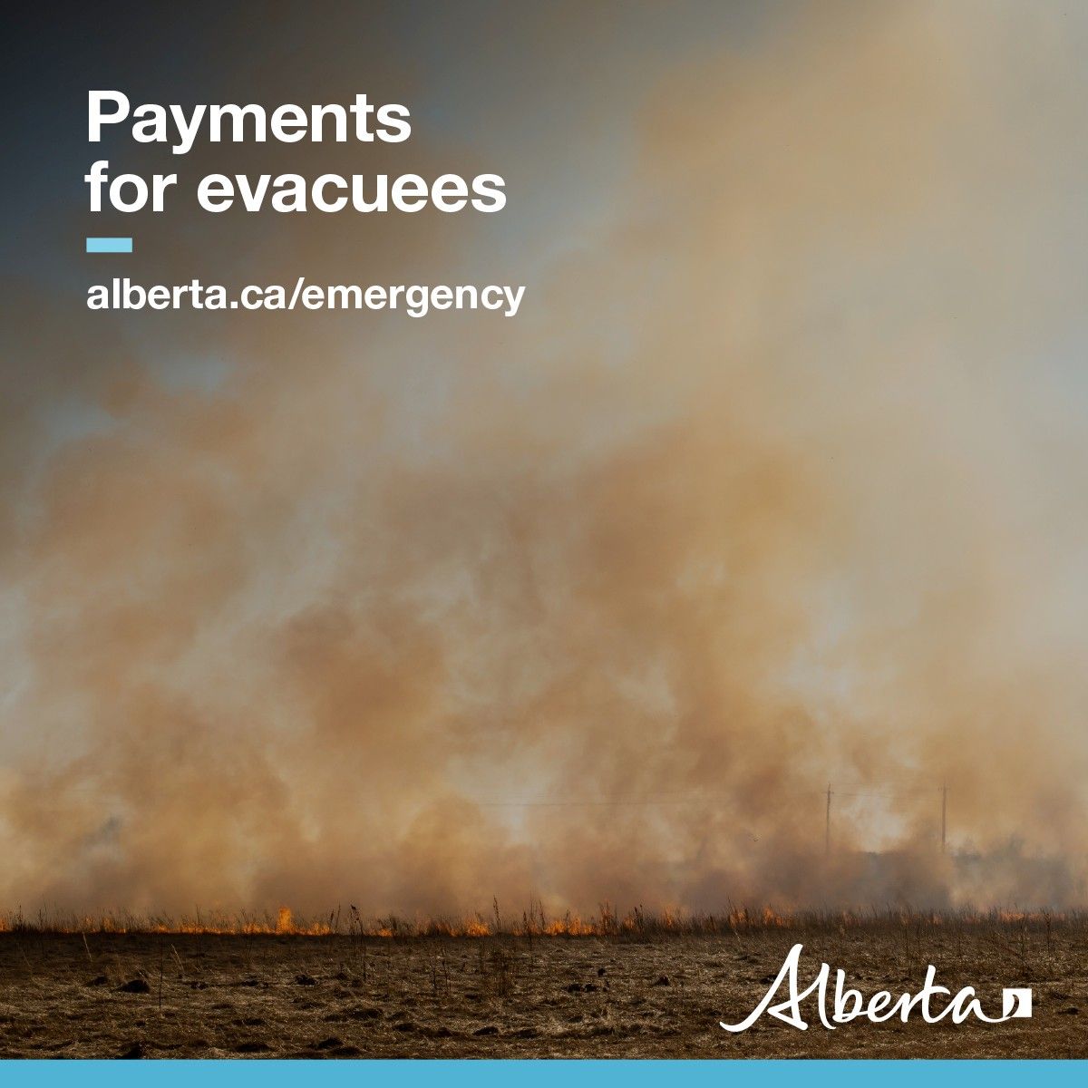 YourAlberta's tweet photo. Albertans forced to evacuate due to #ABWildfire for a total of 7 days or more can apply for emergency financial assistance.

If eligible, you’ll receive a one-time payment of $1250 per adult &amp; $500 per dependent child. Apply at https://t.co/jzF2VmpIgg. https://t.co/S9a2XnJtBb