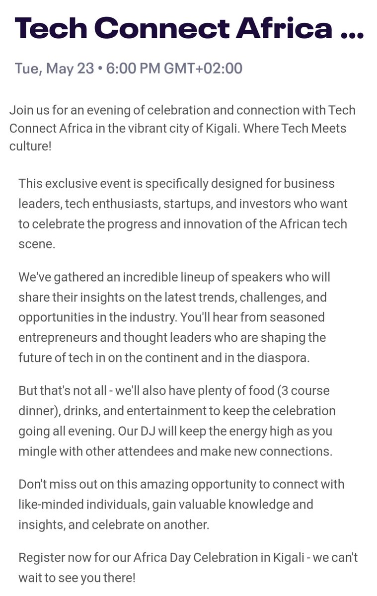 #Kigali 🇷🇼 #Rwanda 🌍 #TechConnectAfrica

Enjoy 80% DISCOUNT off your ticket by using this link:

bit.ly/tca-kgl-qv 

#networking #startups #careers #technology