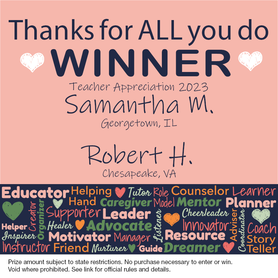 Farrell_Ins_Inc's tweet photo. Congrats to Tuesday’s #TeacherAppreciationWeek winners! Will you be one of our Wednesday winners? Find out by entering: https://t.co/g4bGdDfnTO

In case you missed it …  we’re giving away up to a $275 Target gift card, YETI lunch bag, t-shirt and more! #ThanksforALLyoudo https://t.co/nKTs0q2Nql