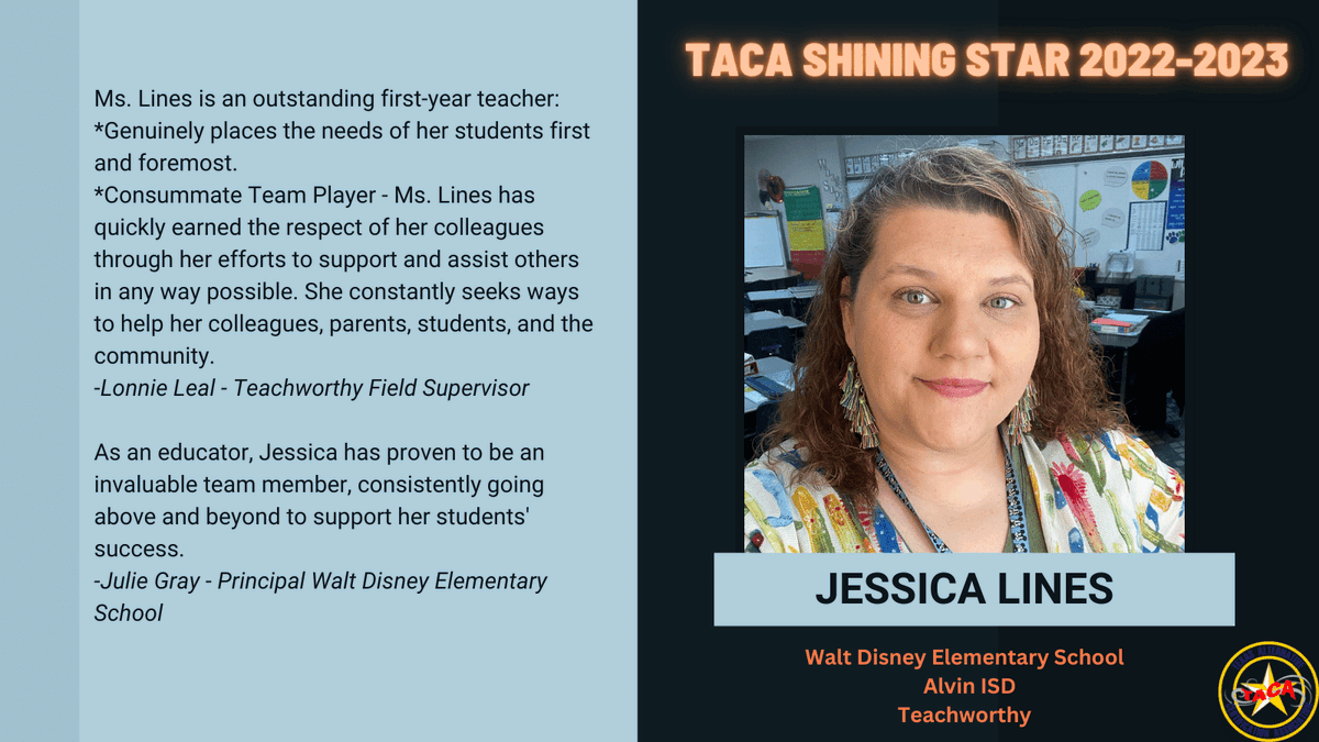 Thank you to Jessica Lines from <a href="/AlvinISD/">Alvin ISD</a>. Your team <a href="/teachworthy/">teachworthy</a> recognized you as a Shining Star Intern. Congratulations! #TeacherAppreciationWeek Thank you for joining the education profession.