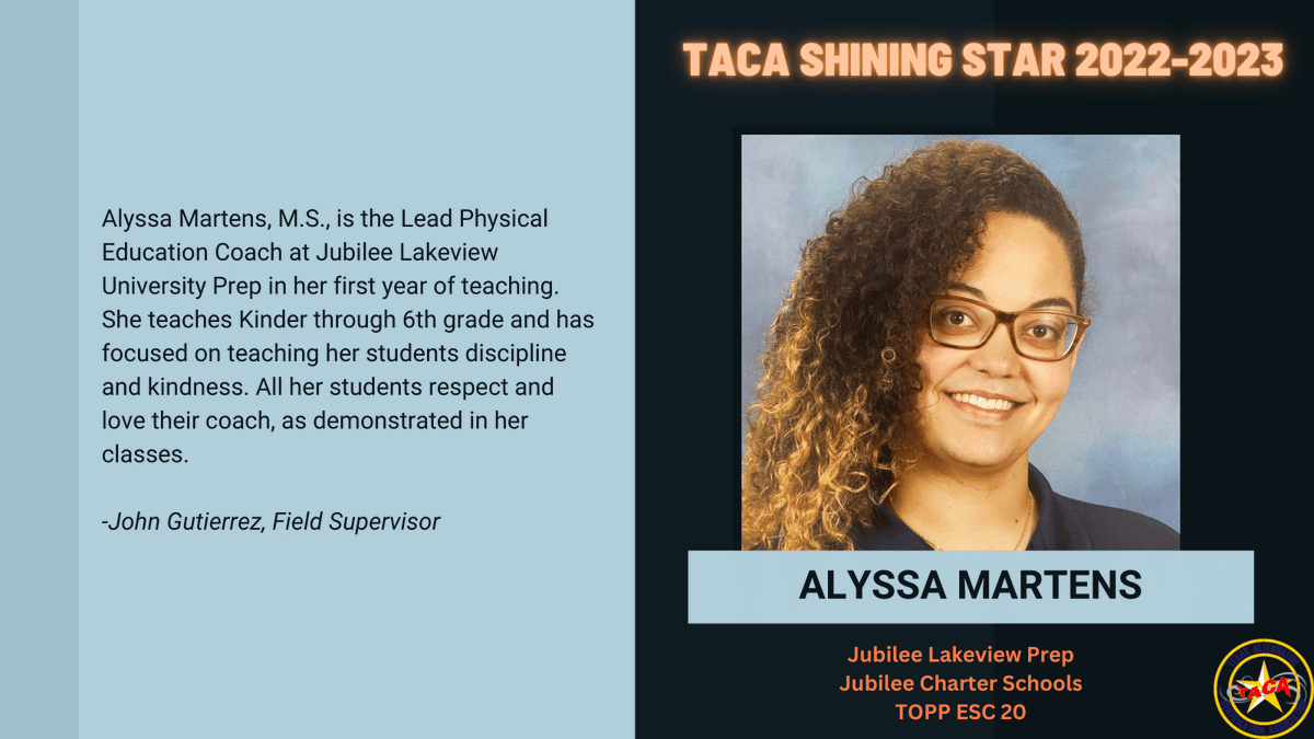 Here's to Alyssa Martens! A Shining Star Intern from <a href="/region20esc/">Region 20 ESC</a> serving students from <a href="/jubileeacademic/">Jubilee Academies</a>. Kudos to you for your success. Thank you for joining the education profession. #TeacherAppreciationWeek