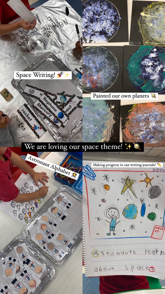 kjimenezprek's tweet photo. This week we started our last theme “Earth, Moon, and Space”! Here are a few pictures of the activities we have done so far!👩‍🚀✨ @Las_Yescas 
#prek #gettingreadyforkinder #learningaboutspace https://t.co/5K473NtVLW