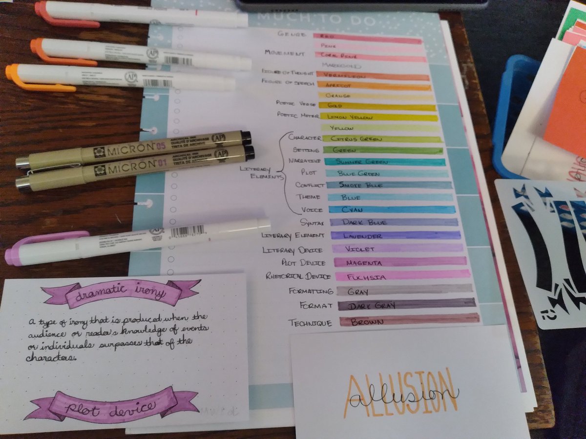 Verdandi47's tweet image. I consider it a form of stimming and the adult version of lining stuff up.

Also: literally me with study flash cards right now...categorized with specific colors AND also citations in case I need them. Might tske longer but feeds the ADHD dopamine. #AestheticNotes #Mildliners