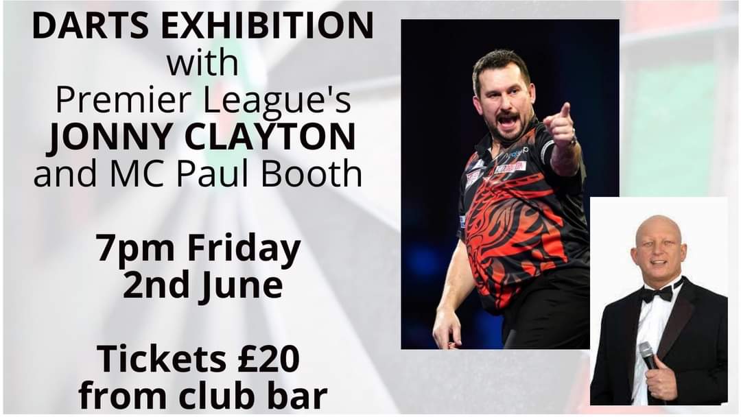 HoddlesdenClub's tweet photo. Jonny Clayton @JonnyClay9 Darts night - an allocation of tickets is now available online using the link https://t.co/o7CjPzhrs6 .

Tickets are also available from the bar or from your usual sellers. https://t.co/6h6IqAUfic