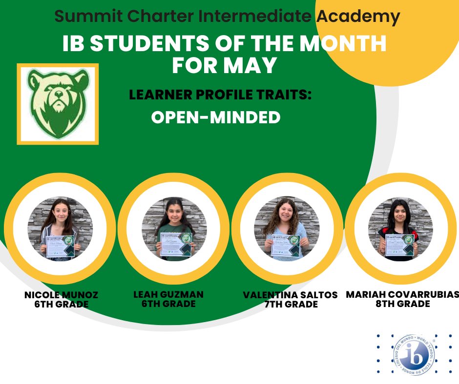 We are so proud of our May IB Students of the Month for being OPEN-MINDED! #IBMYP #IBopenminded #GreaterTogether #bsdproud