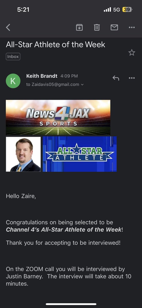 ZaireDavis05's tweet photo. God is great, thank @wjxt4 for the opportunity and I can’t wait for this interview!! https://t.co/fbXwsTmfhj