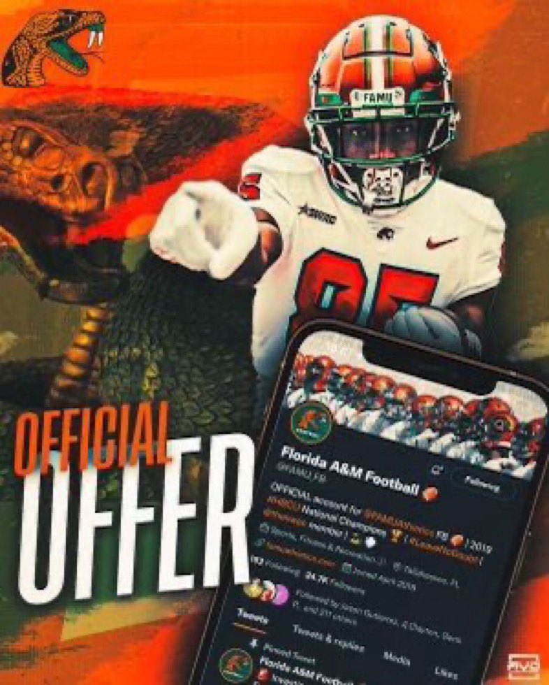 Blessed to receive an offer from Florida A&M !! Thank you for opportunity. @FAMU_FB @Davon_M0rgan @CoachHolter0623 @RivalsFriedman @adamgorney @SWiltfong247 @MohrRecruiting @dhglover