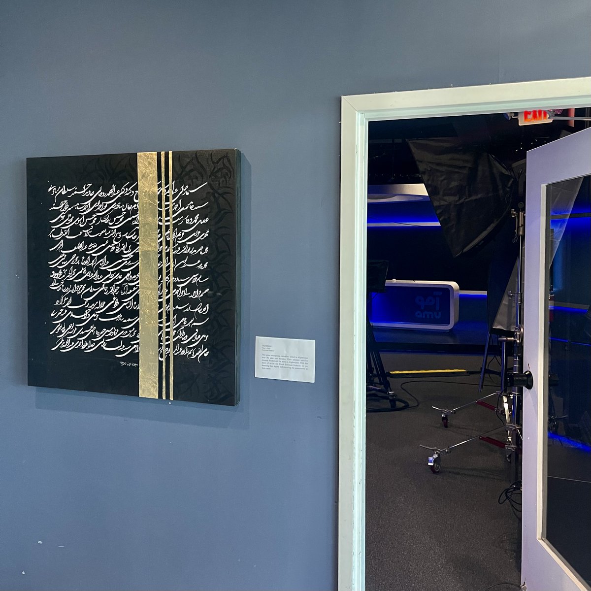 LNajafizada's tweet photo. In this masterpiece of artwork, @SuliemanHedayat illustrates names of fallen journalists in Afghanistan in the past two decades. Thank you my friend for the powerful addition to @AmuTelevision's newsroom on our launch day. An important daily reminder for us all! https://t.co/67LtP17tYn