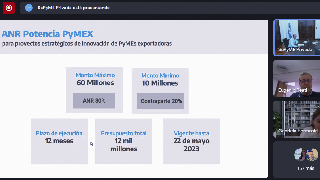 MinEcoFsa's tweet photo. 🗣 Se presentó #PotenciaPyMEx impulsado por
@produccion_arg con el objetivo de que las micro, pequeñas y medianas empresas exportadoras accedan a un Aporte No Reembolsable (ANR); se detallaron los requisitos, gastos elegibles y fecha límite de presentación de proyectos. https://t.co/kjGwpzKGOg
