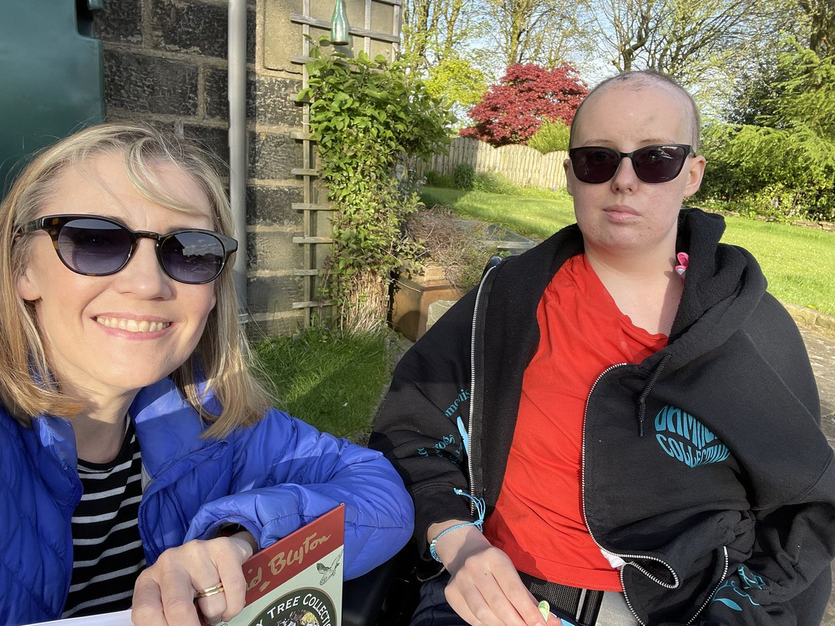 shitscaredmum's tweet photo. Today was quite short on joy. 
Laura’s photo montage came back from the @BrainTumourOrg art exhibition &amp; reminded me of how quickly our lives have changed beyond recognition.
But it was nice to read in the garden for a change &amp;☀️ &amp; I’m pretty sure Laura enjoyed @bbceurovision https://t.co/t6kgKg9tXC