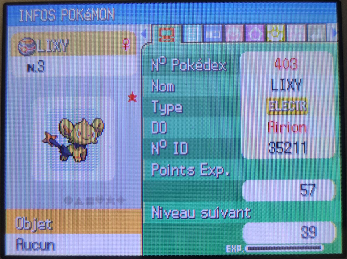 Magnifique Lixy shiny trouvée en 4611 rencontres la revanche après avoir eu Bidoof dans la même zone !