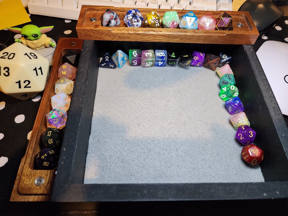 Let me 3 year old pick my dice for #DnD tonight. Last time I rolled really well with his picks!