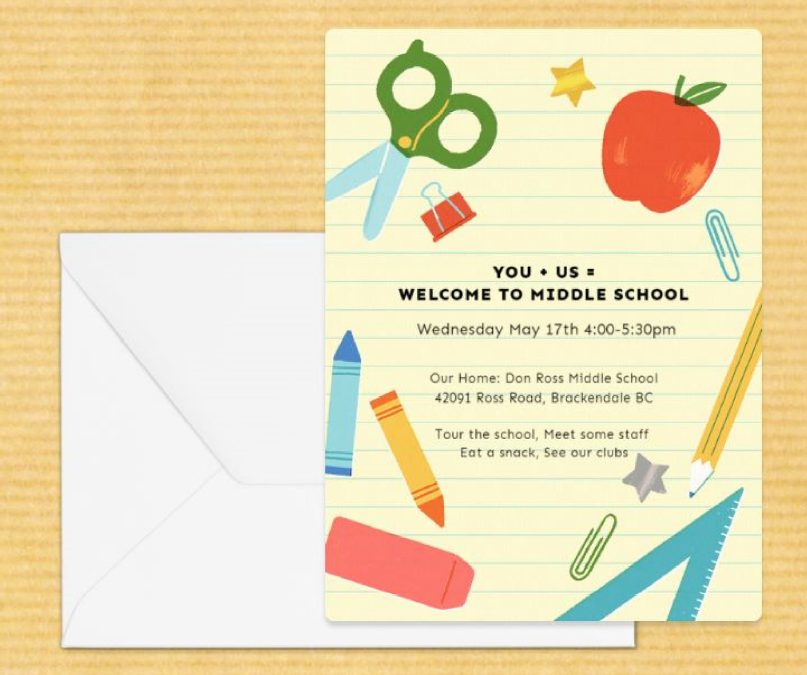 Inviting Squamish area new Grade 7s for the 2023/2024 school year and their families to the "Welcome to Middle School" open house event at <a href="/DonRossMS/">Don Ross Middle School</a> Wednesday, May 17th, from 4 - 5:30 pm!