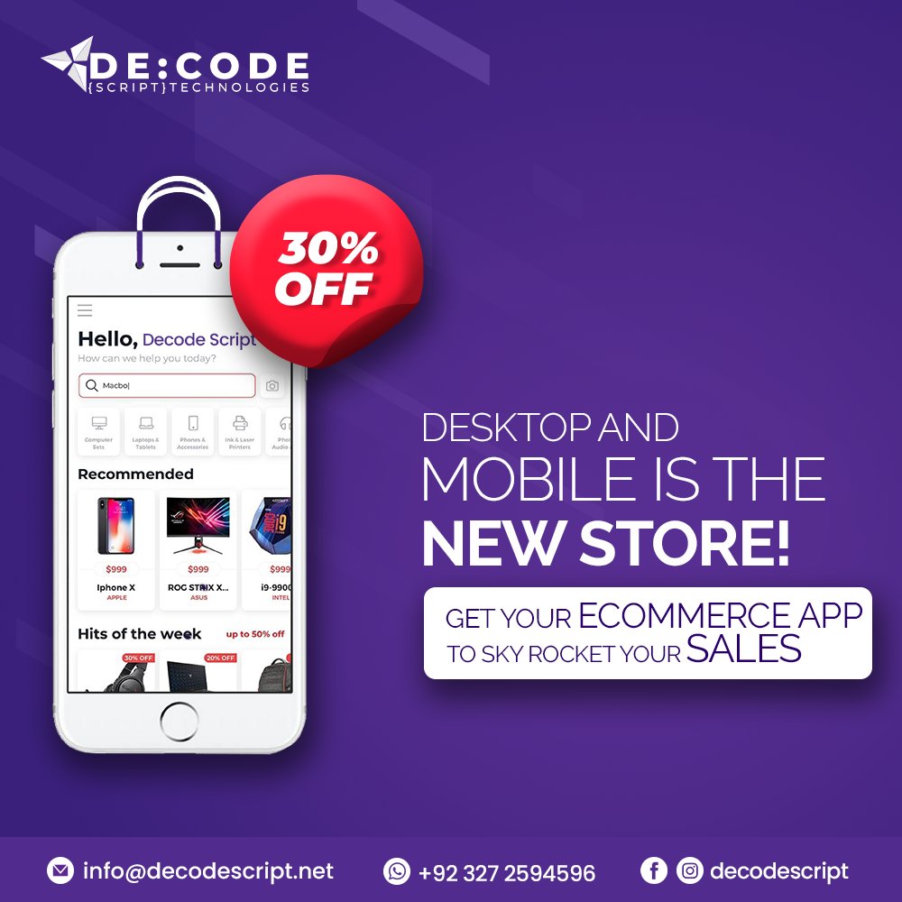 DecodeScritpt's tweet image. Decode Script Big Sale Offer for All I.T Solutions including Website Development Mobile App Development etc All I.T Services Providing Best Solutions Get avail Exciting Offer 30% off
#decodescript #offers #Customoffer #offeritcompany #bestoffer #prepireoffer #ServicesOffered
