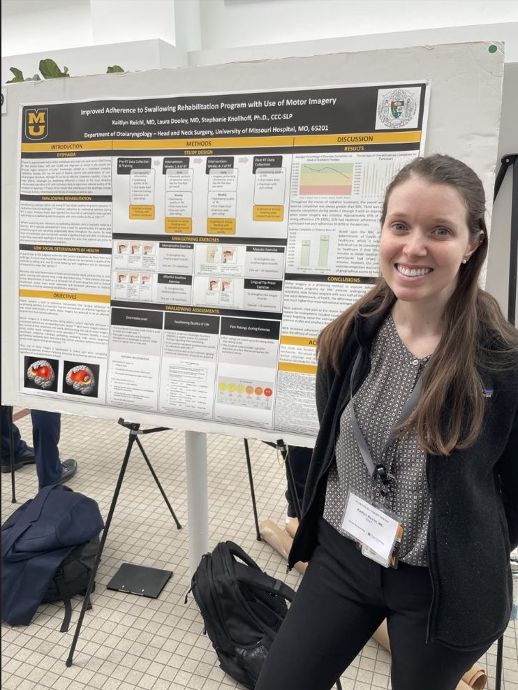 Dr. Kaitlyn Reichl, PGY2, presents her research on swallowing rehabilitation at #EllisFischel Research Day! @mumedicine @muhealth