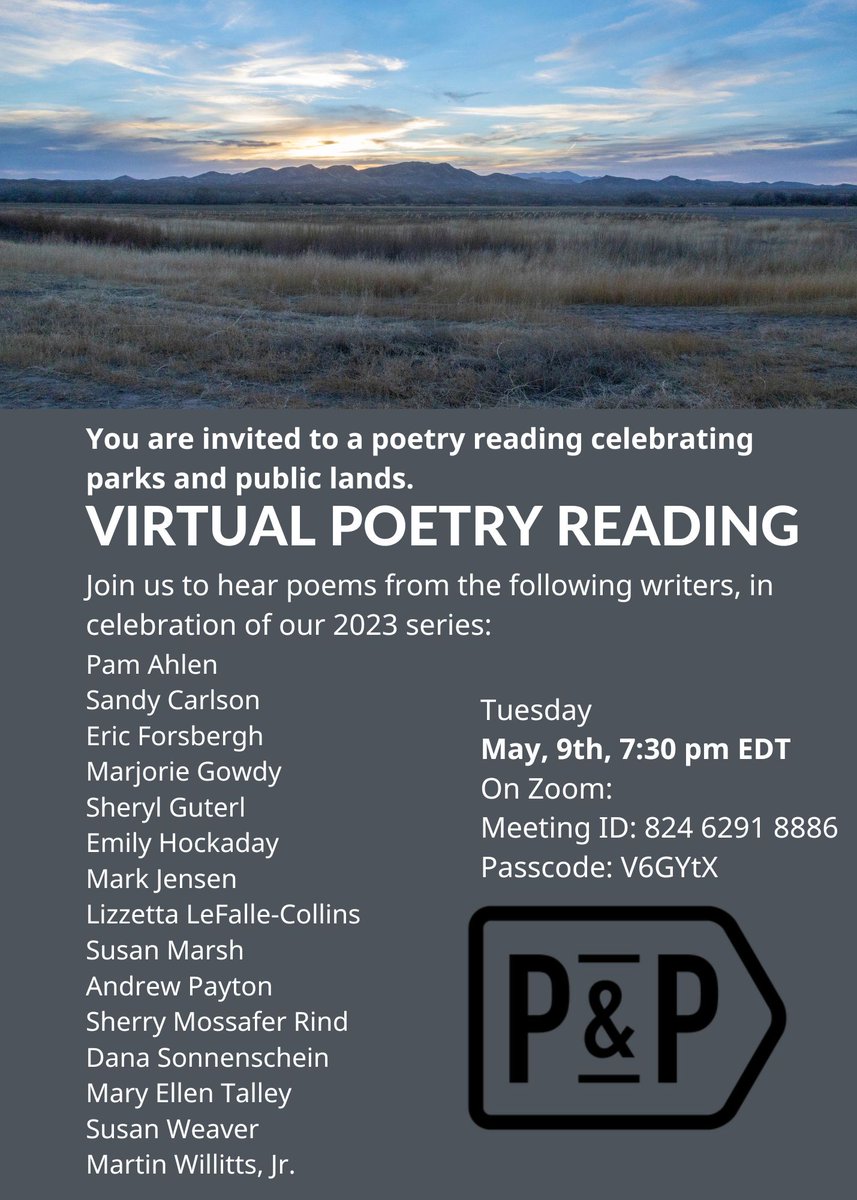 Our 2023 Parks & Points & Poetry live poetry reading is starting soon! (7:30pm EDT) Join us and register here: us06web.zoom.us/meeting/regist… #Poetry #PoetsofTwitter #NationalParks #Poems