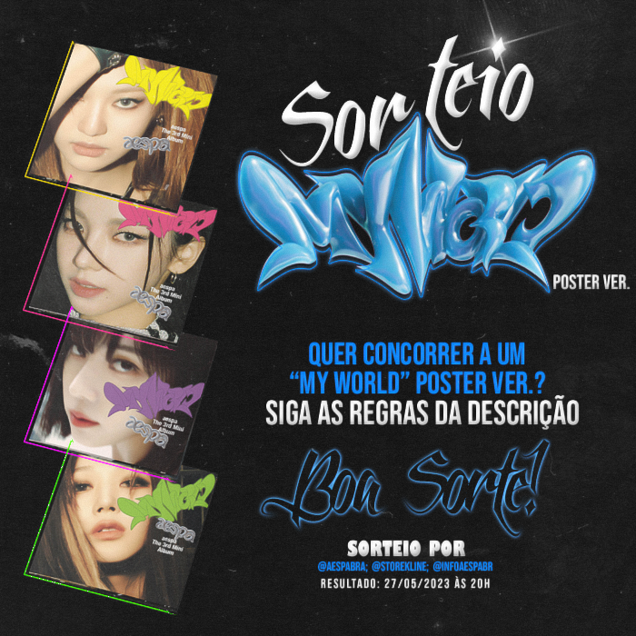 aespabra's tweet image. My, vamos para o mundo real! ✨

Quer ter a chance de ganhar um "My World" Poster ver.? É só seguir as regras abaixo:

• Dar RT + FAV no post
• Seguir @aespabra + @StoreKLine + @infoaespabr  
• Marcar 1 amigo + um print dando stream em "Spicy"

Boa Sorte! 💙
Resultado: 27/05