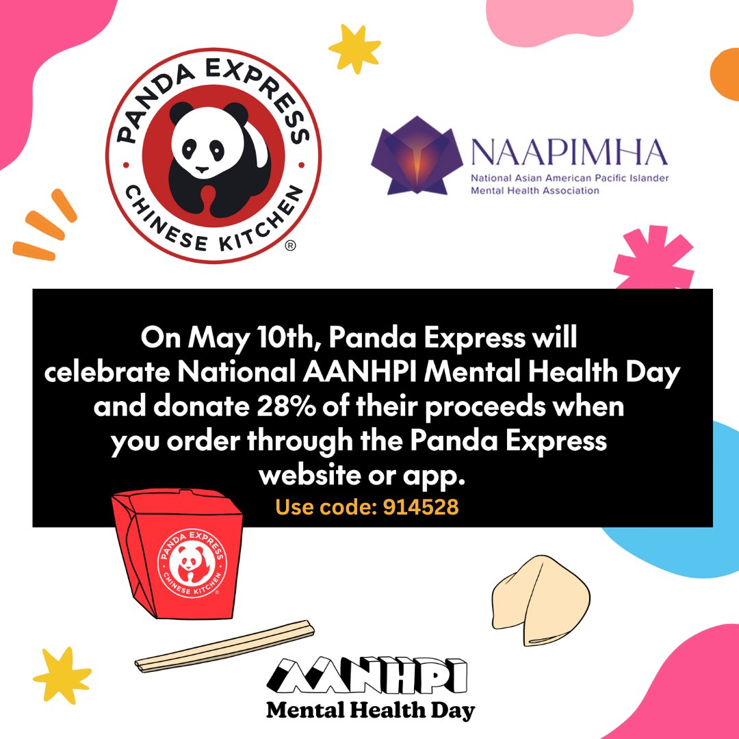 Be a part of the change and help amplify AANHPI mental health! Join NTTAC on Wednesday, May 10th, and eat a meal at @PandaExpress to celebrate #AANHPIMentalHealthDay and fundraise for @NAAPIMHA! 
For more info, go to: bit.ly/AANHPImhdayPan…