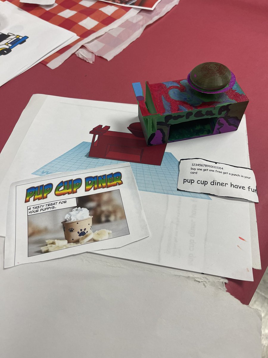 teachbeaty's tweet photo. Obsessed with these 4th grade food truck projects! They were begging to work on this more! They made advertising, jingles, and 3D models. Project based learning at its finest! @SerenaHills_161 #steam https://t.co/2aaVHu8YKi