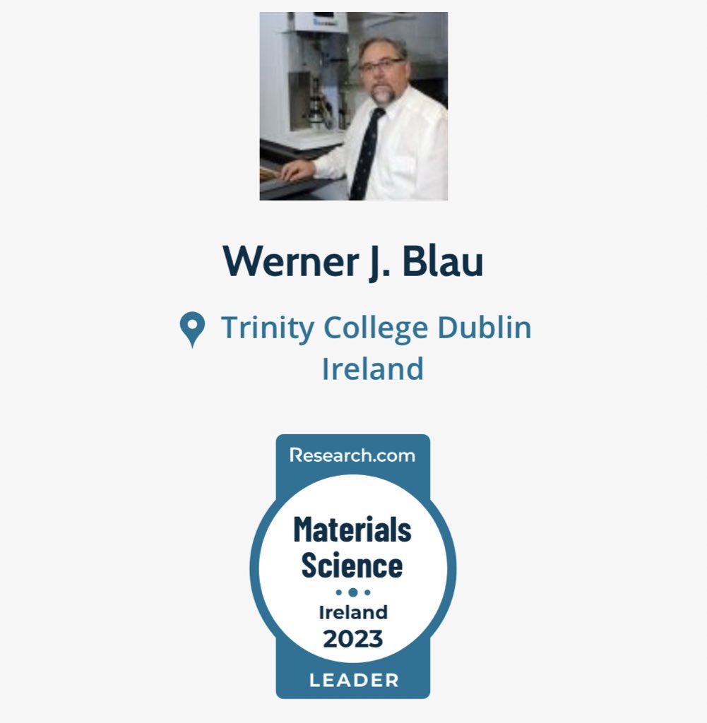 BlauGroup's tweet photo. Prof. Werner J. Blau - World leader in #MaterialScience and #2 in Ireland according to https://t.co/q47yoF0ZgA! https://t.co/SHSNu5cwNo