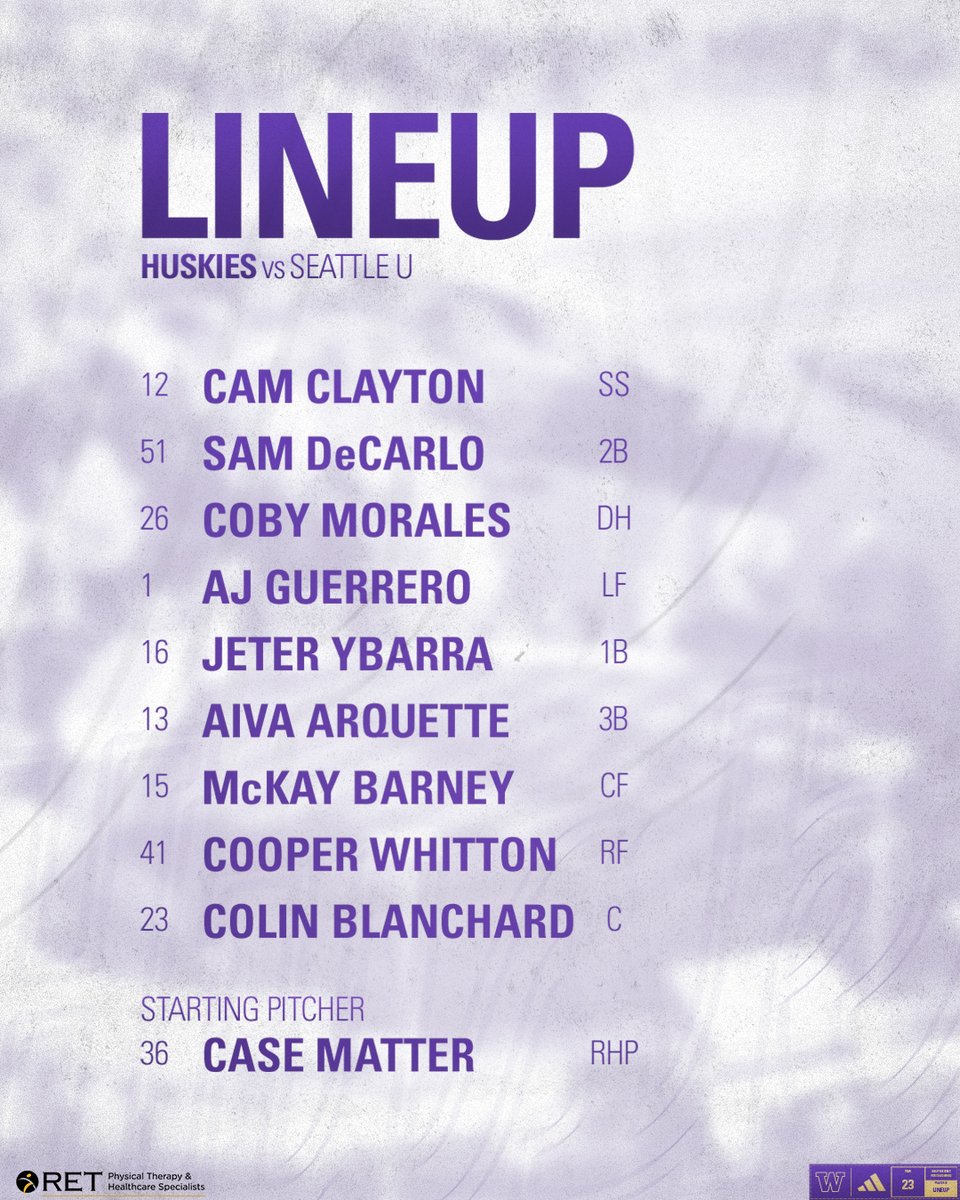 UW_Baseball's tweet photo. Here's how the Huskies will lineup for tonight's midweek matchup with Seattle U. https://t.co/jn34FJc8eO