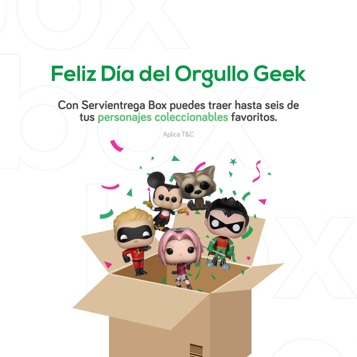 Servientrega_ms's tweet photo. 🥳 ¡Celebra el Orgullo Geek 👾 con Servientrega Box! 📦 Trae de Estados unidos hasta seis de tus personajes favoritos y disfruta de este día. 🙌
#OrgulloGeek #ServientregaBox #MundoDeSoluciones #FunkoPop #geekshop #geeklife #babyrocket #rocketraccoon #Guardiansofthegalaxyvol3 https://t.co/ygVBq5Ttxe