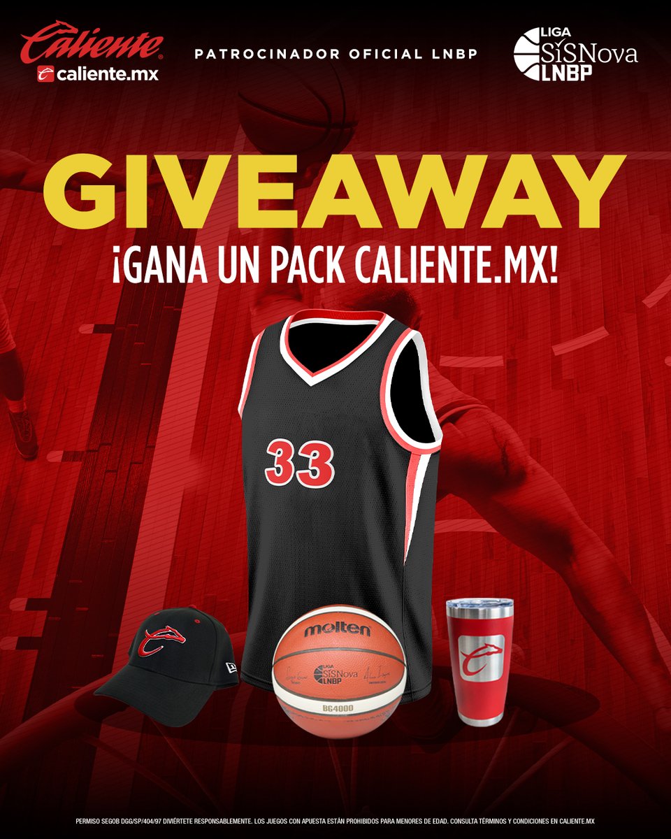 🚨GIVEAWAY🚨
GANA UN PACK CALIENTE.MX 🏀🧢👕🥤 de tu equipo favorito
1⃣Dale RT y ❤️
2⃣Sigue a <a href="/calientesports/">Caliente Sports</a> en TW e IG en este link
instagram.com/caliente_sport… 
3⃣Etiqueta a un amigo y agrega el HT #MásAcciónMásDiversión
4⃣Comenta a qué equipo de la LNBP apoyas 🙌