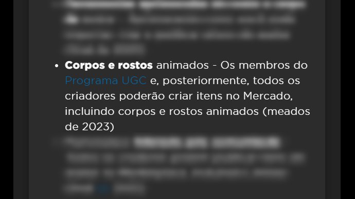 RTC em português  on X: NOTÍCIA: O Roblox revelou em seu Creator Roadmap  que planeja permitir que os criadores UGC criem corpos (pacotes) e rostos  animados ainda em 2023! 🛍 Lembrando