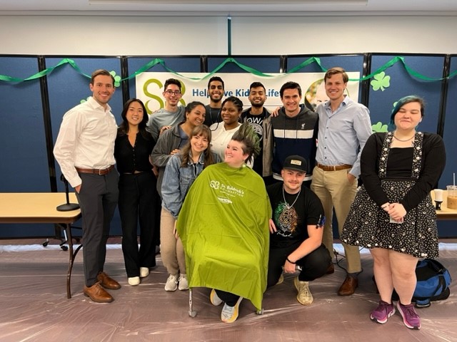ZuckerSoM's tweet photo. 💪 Making a real impact! Today, the @ZuckerSoM #StBaldricksDay to fight pediatric cancer. Thank you, Shannon Knutson and Dr. Robert Gluck, for leading by example and shaving their heads. ✨ Together, we can create a brighter future! 💛 #givingback  #pediatriccancer https://t.co/9De4ow6TVc