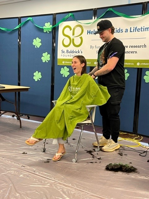 ZuckerSoM's tweet photo. 💪 Making a real impact! Today, the @ZuckerSoM #StBaldricksDay to fight pediatric cancer. Thank you, Shannon Knutson and Dr. Robert Gluck, for leading by example and shaving their heads. ✨ Together, we can create a brighter future! 💛 #givingback  #pediatriccancer https://t.co/9De4ow6TVc