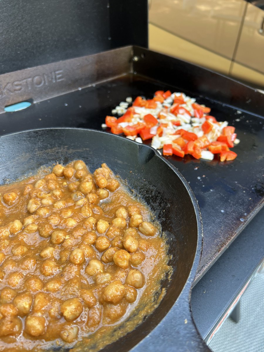 Indian Channa Masala on the #blackstone is perfect and delicious.  Served on basmati rice, with naan.  Yummy like campfire food. 😋  #homecooking #cuisine #twittersupperclub 
#livinganywhere #roadtrip #luxurylifestyle #luxurytravel #luxurymotorcoach #campgroundlife