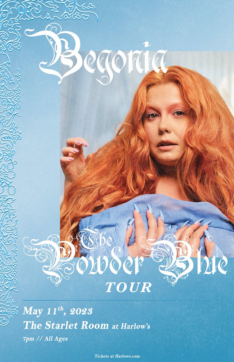 💫Thursday, May 11th → Catch Begonia at The Starlet Room wihth Archie!! She recently released the album 'Powder Blue' - go take a listen🎶 🎟️etix.com/ticket/p/81873… @hellobegonia @archietheshycon @CakeyMcCakeFace