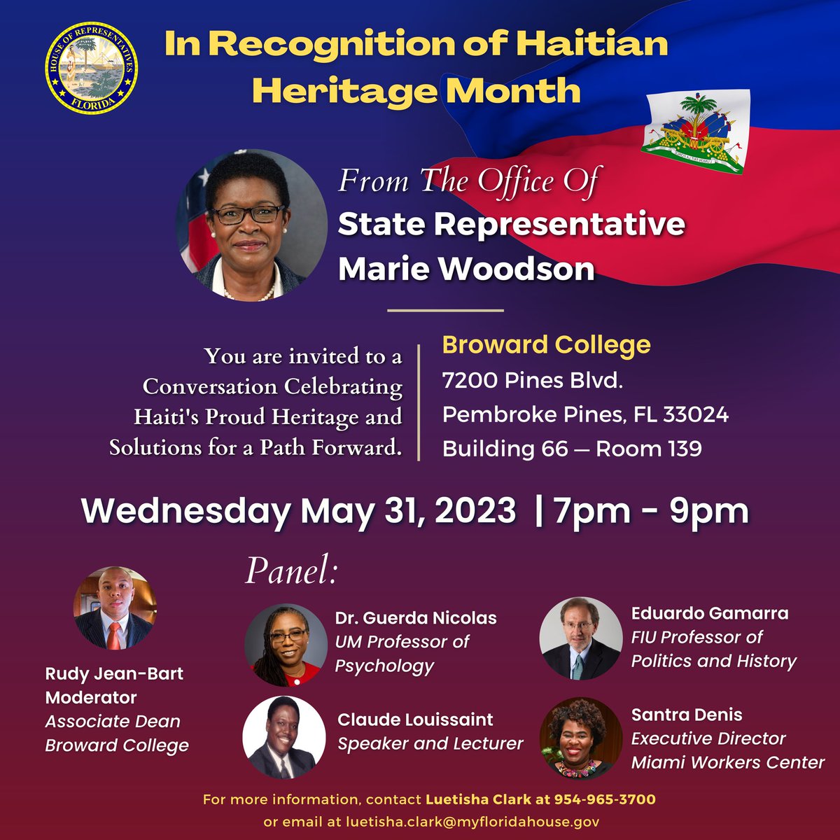 In recognition of Haitian Heritage month, please join us for a Conversation Celebrating Haiti's Proud Heritage and Solutions for a Path Forward!

RSVP: eventbrite.com/e/633001744257

#HD105