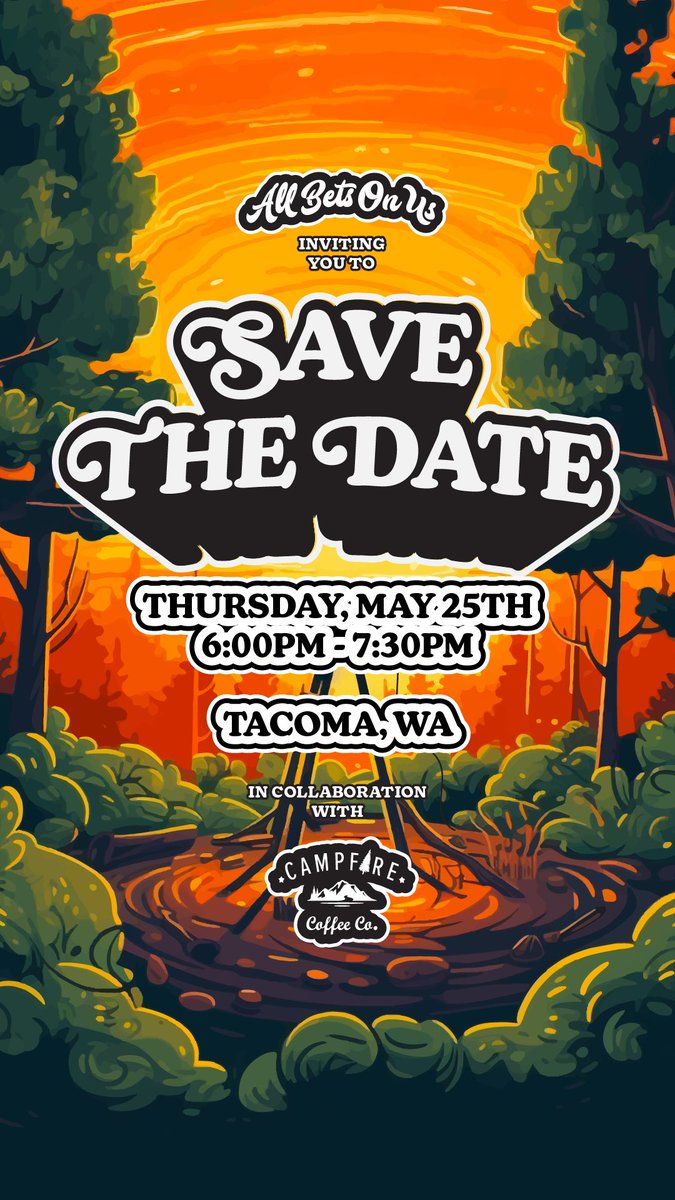 The Town is heating up 👀

Thurs, May 25th @ 6pm
📍TACOMA, WA 

Hosted by <a href="/allbetsonus/">ALL BETS ON US</a> in collaboration with <a href="/WeLoveCampfire/">Campfire Coffee</a> 

SPECIAL GUESTS: TBA

Learn more: allbetsonus.com