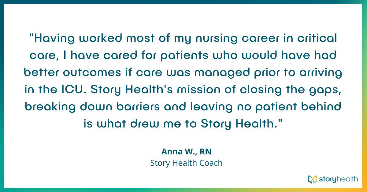 As a long-time critical care nurse, Anna has seen up close how barriers to care for patients impacts patient outcomes. Story Health is grateful to Anna & every nurse who closes the gaps & breaks down barriers to care every day. Happy Nurses Week from all of us at Story Health!