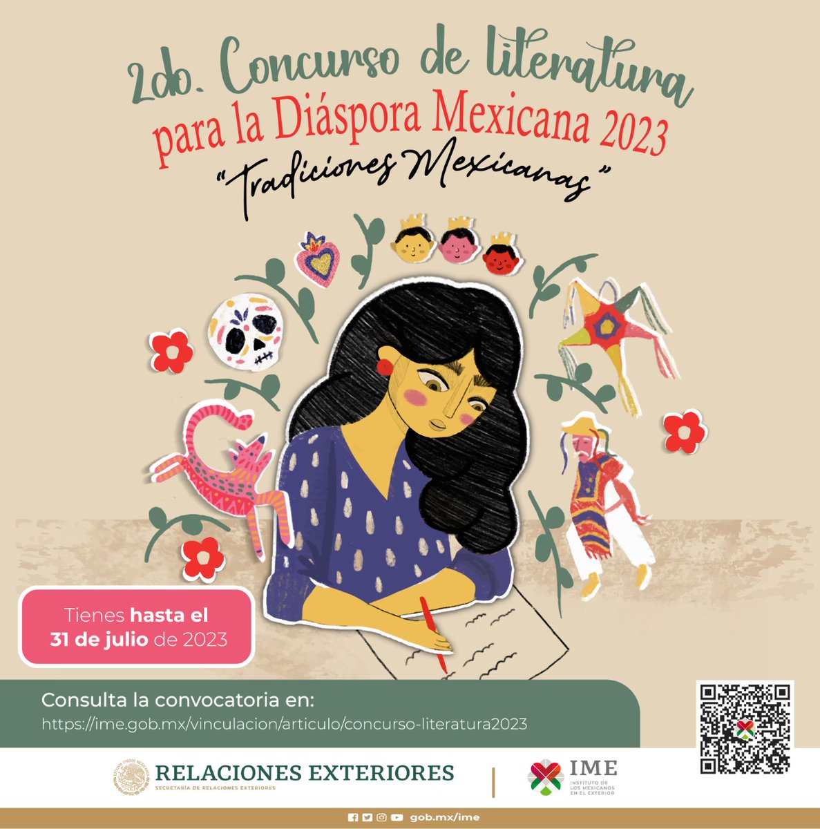¿Te apasiona la escritura? ¡Estás de suerte! El 2do concurso de literatura para la diáspora mexicana 2023  ya abrió su convocatoria , ya no esperes más y demuestra tu habilidad literaria.
Consulta más información en:ime.gob.mx/vinculacion/ar…