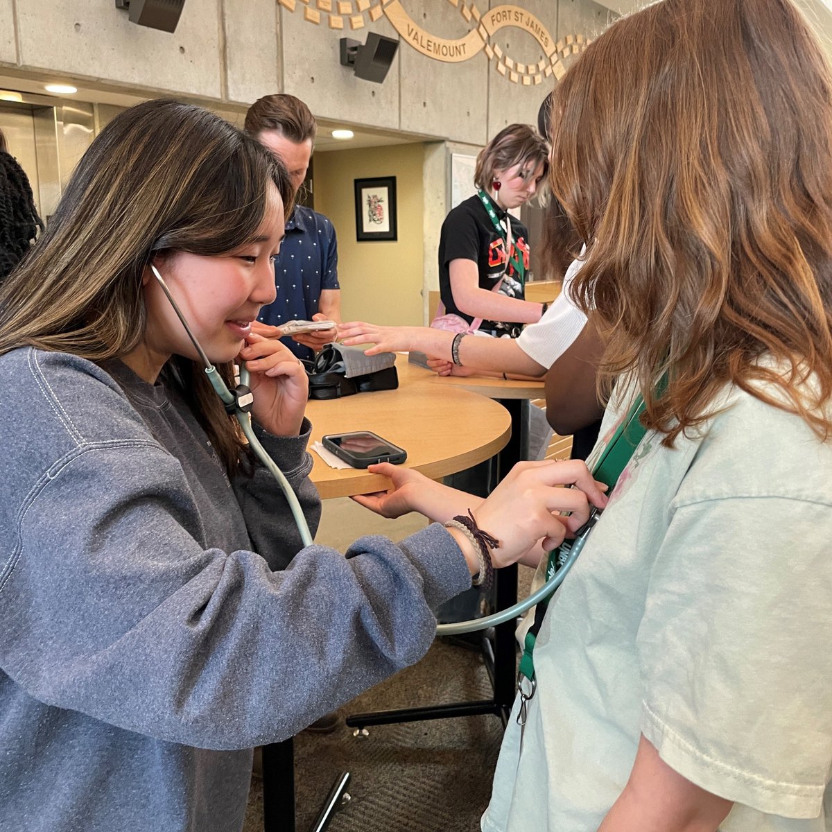 UNBC's tweet photo. Fifty Grade 10 and 11 students from @SD57PG took part in hands-on learning at UNBC through the Adventures in Healthcare initiative. Topics included physical therapy, occupational therapy, anatomy, chemistry, medicine and the brain.
@YHRotary @cnc_bc_ca @Northern_Health https://t.co/kgpZuhBjWI