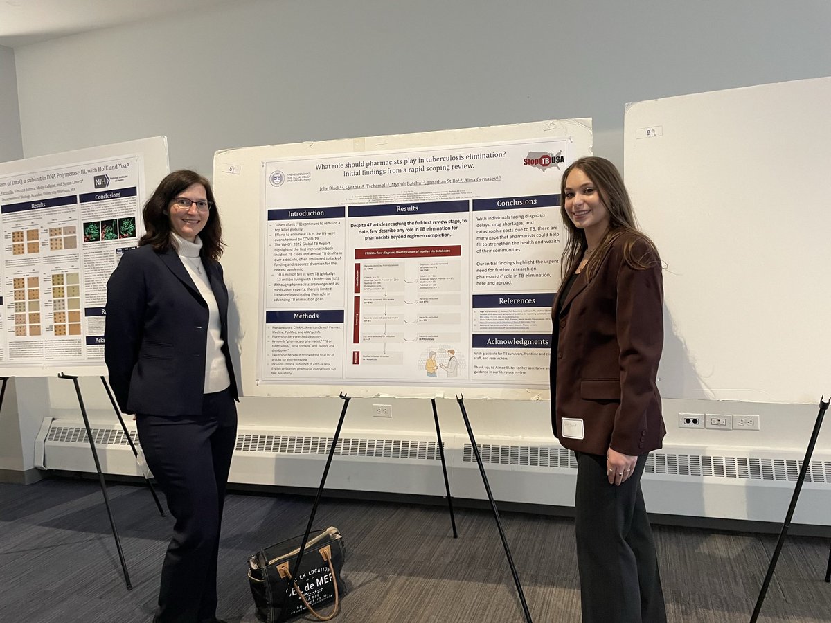 StopTBUSA's tweet photo. Senior intern Jolie Black presented a poster about the role of #pharmacists in TB with  @StopTBUSA Chair Dr. Cynthia Tschampl at @BrandeisU URCC

@alinacernasev @jonathanjstillo @mythilibatchu 
@NJMS_GTBI @CDC_TB @We_Are_TB @tbcontrollers #tuberculosis #TBfreeUSA https://t.co/7geIAvpRS4
