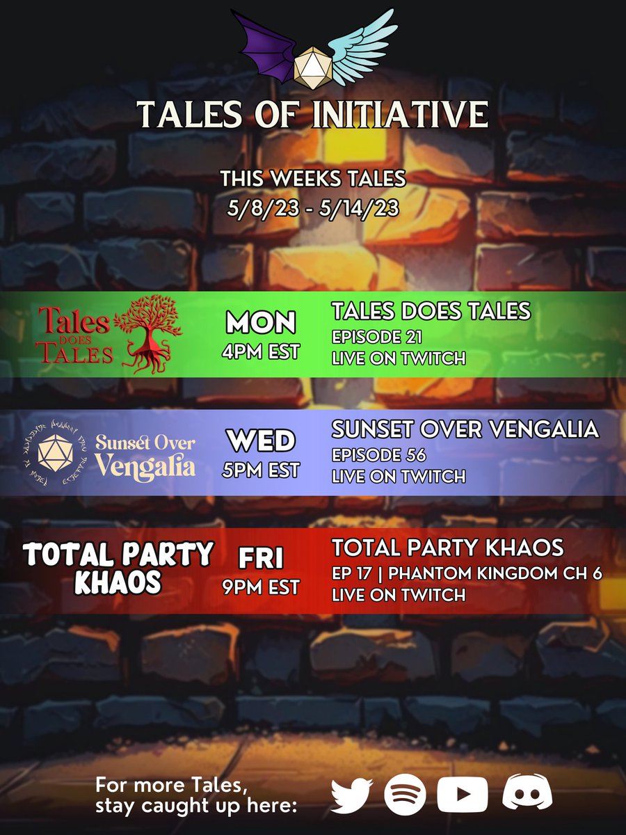All kinds of TALES this week!

Look at our weekly schedule to see what story is up next!

#DnDMovie📷📷📷#DnD #ttrpgcommunity #ttrpg #TTRPGs #fantasy #tdt #tales #talesofinitiative #live #action #storytelling #story