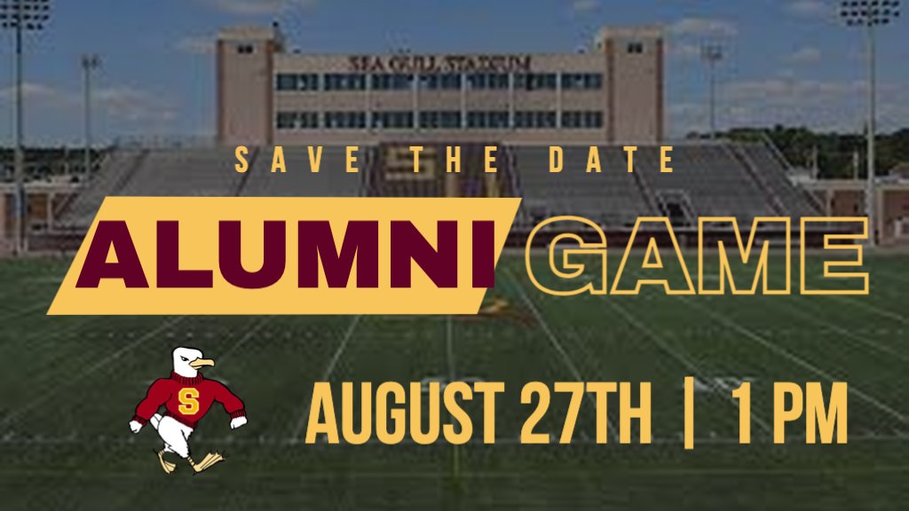 Attention all ALUMNI...Save the Date...Alumni Game will be on August 27th at 1:00PM!  We hope to see you there, more details to come!! #GoGulls #SUFH