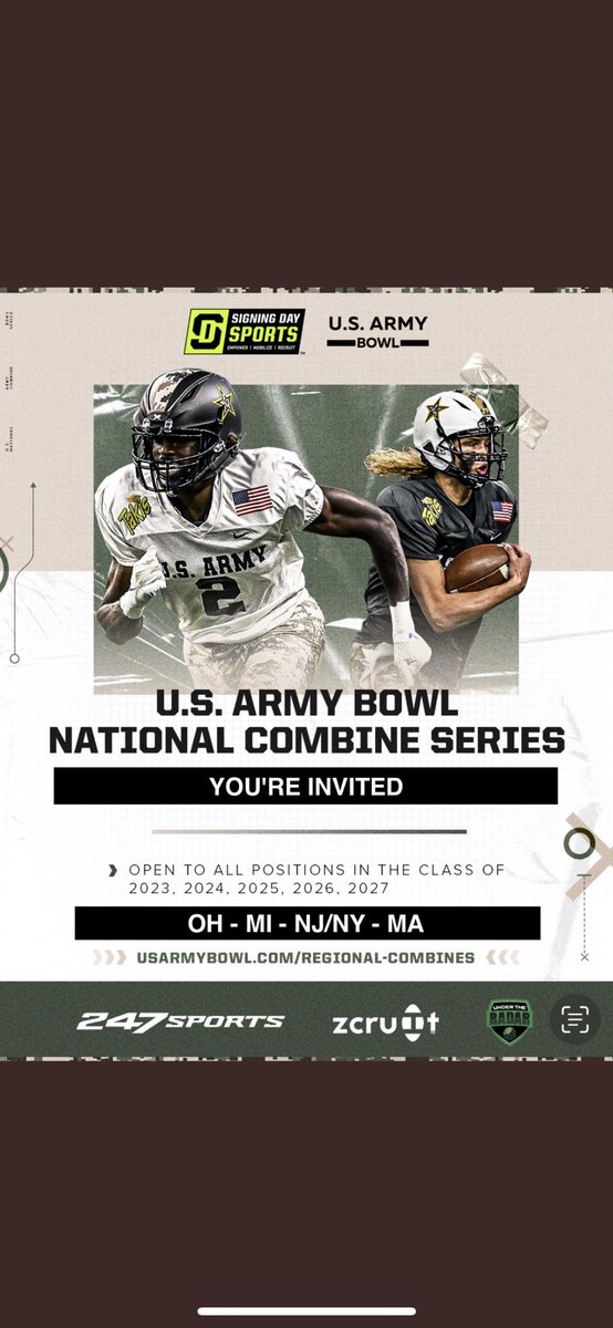 HoldenRyan6's tweet photo. Thank you, @RyneRezac for the invitation to the U.S. ARMY Bowl Combine series!! https://t.co/9tXP8Uuw20