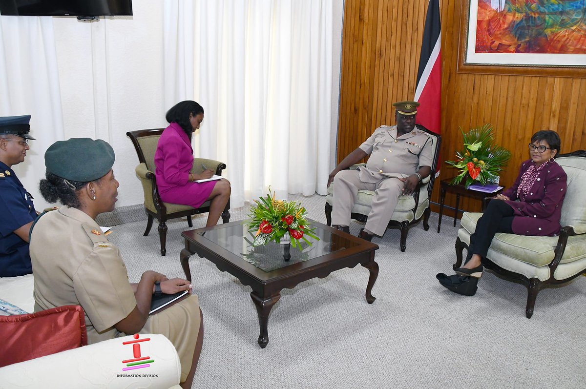 theTTCF's tweet photo. Her Excellency Christine Carla Kangaloo ORTT, President of the Republic of Trinidad and Tobago met with the leadership of the Trinidad and Tobago Cadet Force at the Office of the President today Tuesday May 9th, 2023. https://t.co/hxp3BLDpha