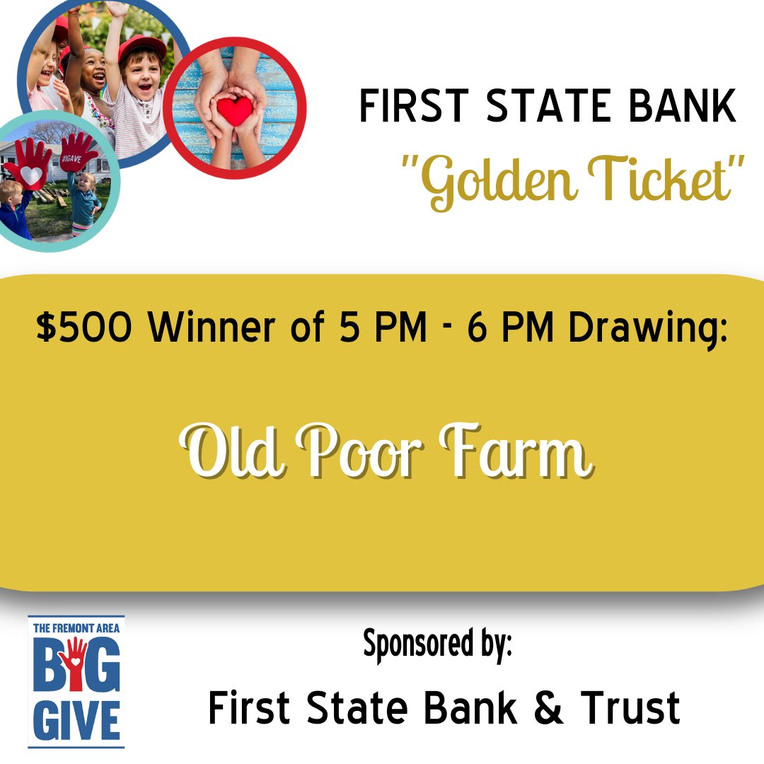 facfoundation's tweet photo. Our next Golden Ticket winner, sponsored by First State Bank &amp; Trust is the The Old Poor Farm! This is our last Golden Ticket - thank you so much to First State Bank for sponsoring this prize! https://t.co/h4CgjxXW33
